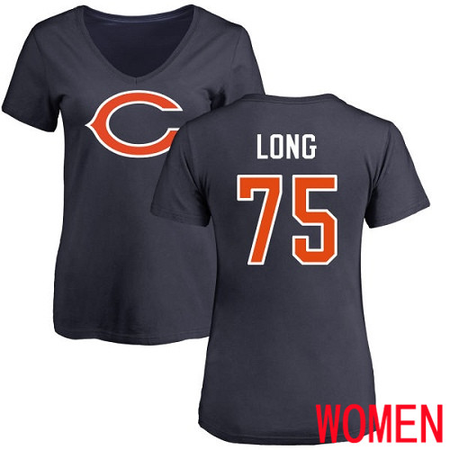 Chicago Bears Navy Blue Women Kyle Long Name and Number Logo NFL Football #75 T Shirt